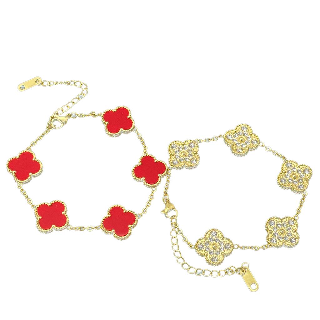 15MM One Side Full of Diamonds and The Other Side Inlaid with Shells Four-leaf Clover Bracelet Vacuum 18K Ladies Bracelet