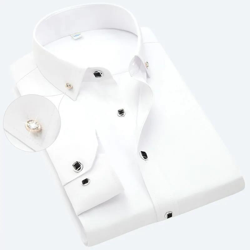 

Мужские рубашки с длинным рукавом, деловая рабочая рубашка, облегающая рубашка больших размеров с негладким покрытием, против морщин 2XL белый