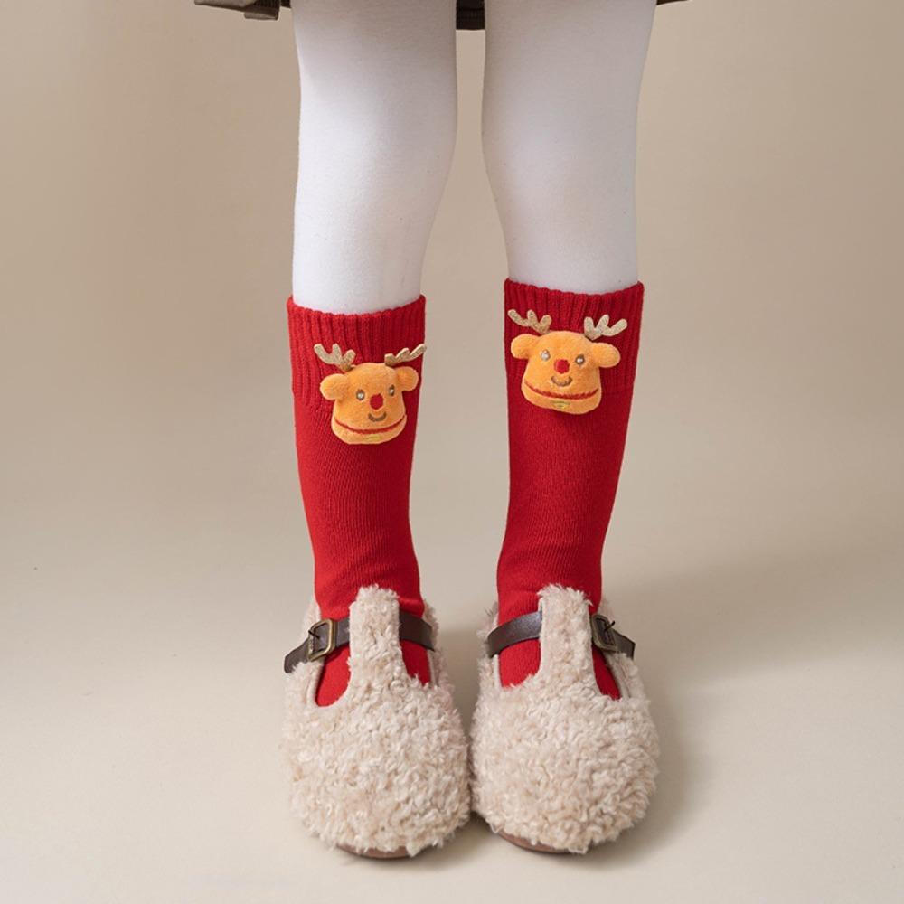 

Red Children s Socks Cartoon Mid-tube Stockings Cute New Year Stockings Autumn and Winter Deer