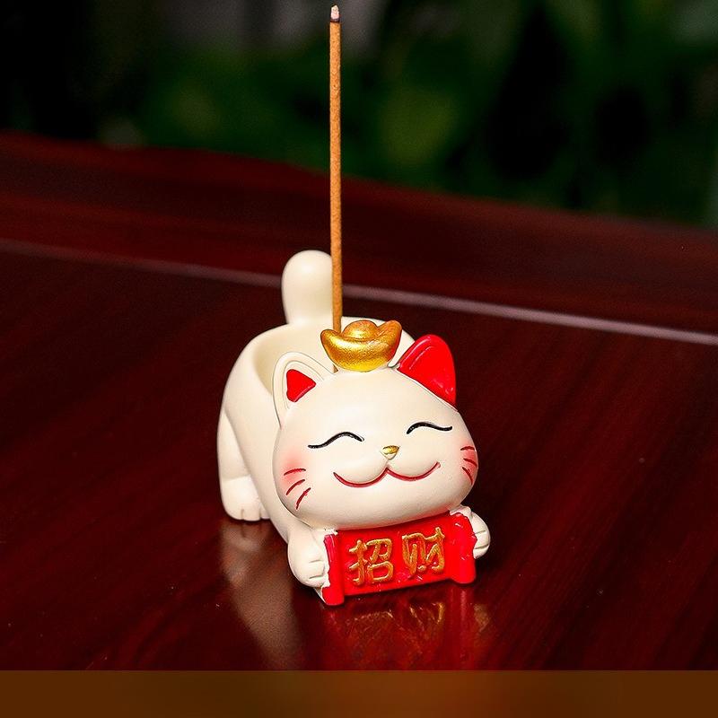 1Pc Cute Lucky Cat Zen Incense Burner Incense Insert Ornament Household Bamboo and Wood Tray Line Incense Plate Incense Holder Desktop Ornament
