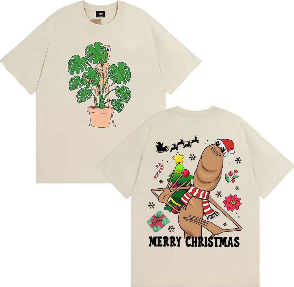 2025 Summer Merry Christmas, Marcus Worm Men's Women's Fashion Humorous Short Sleeved T-shirt, Pure Cotton Casual T-shirt Y2k
