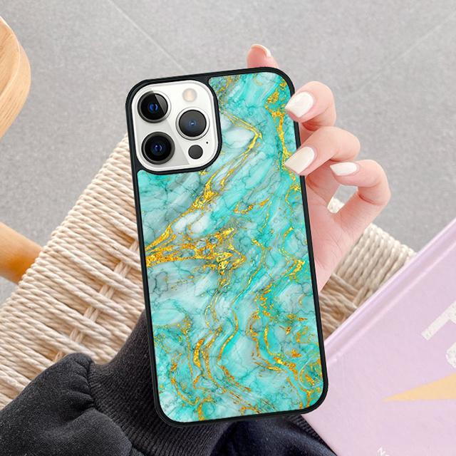 Teal Blue Gold Agate Marble Phone Case For iPhone 17 Air 13 12 14 15 16  Cover For Apple iPhone 17 Air Pro Max Plus Coque
