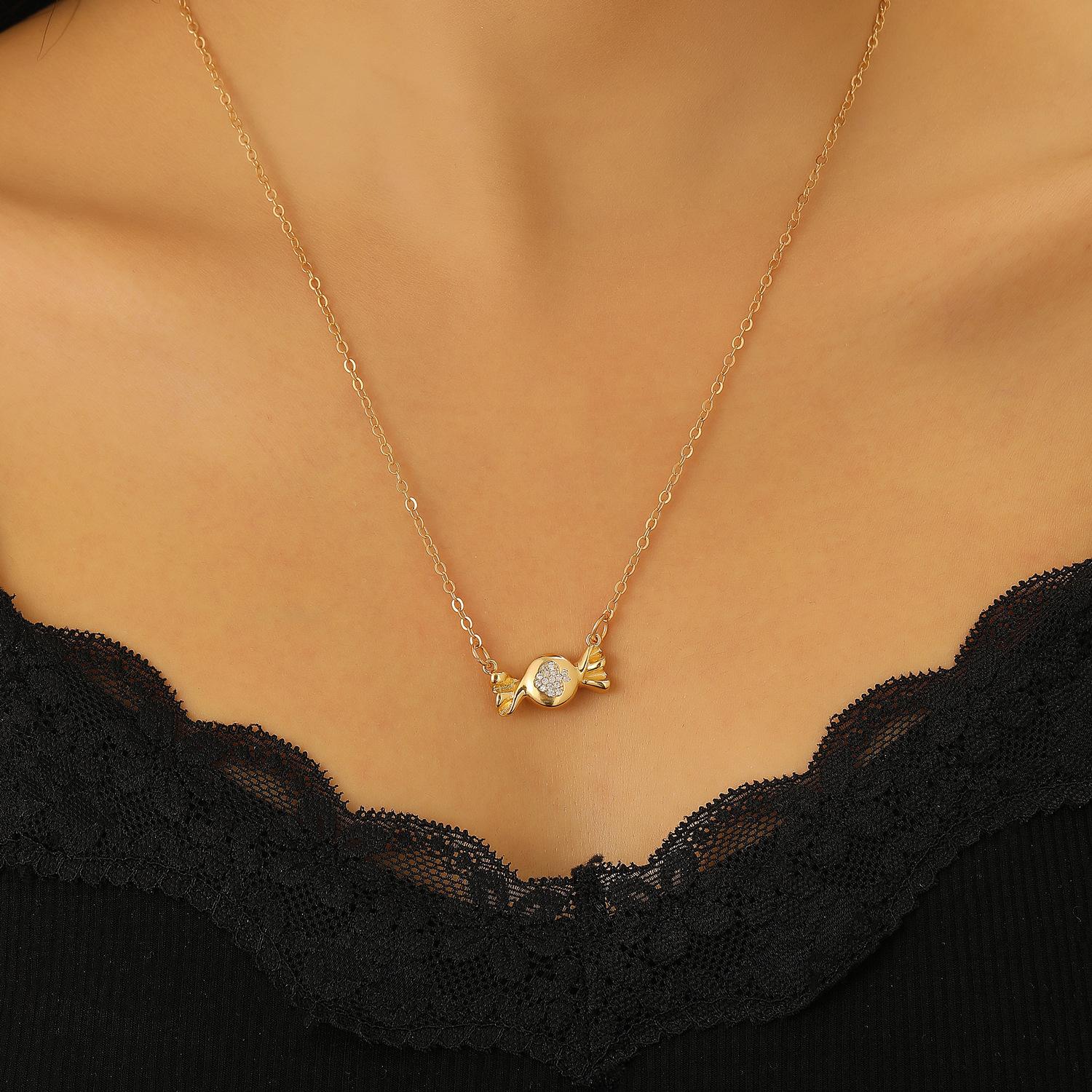 

New Ins Sweet Candy Shape Zircon Pendant Necklace Minimalist Daily Wear Stud Earrings 3