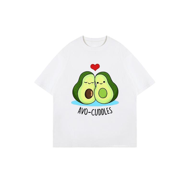Black Oversized T-Shirt With Avocado Couple And Heart Print Avo Cuddles Text For Casual Wear