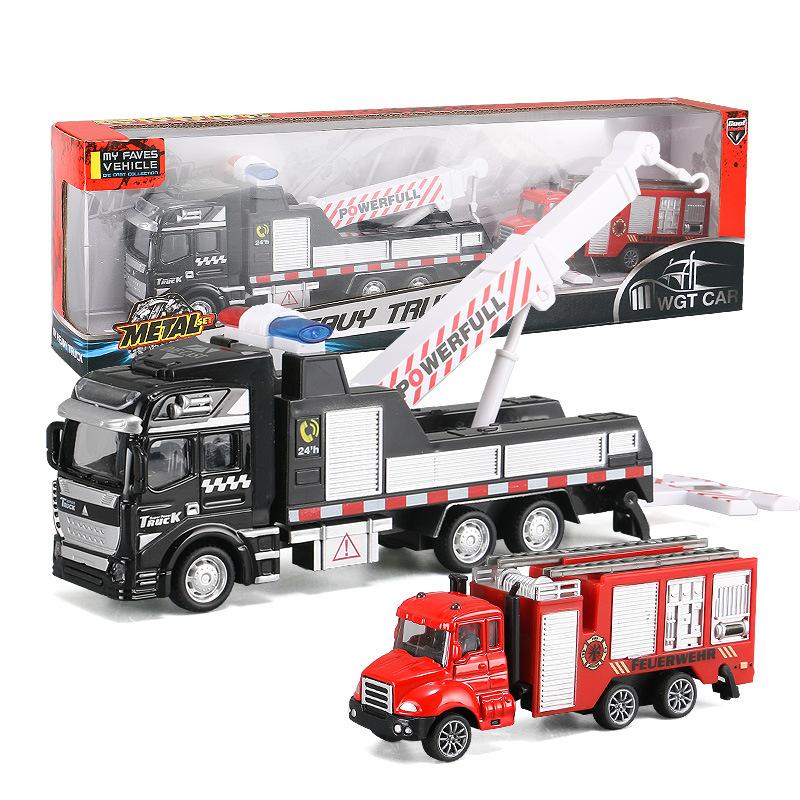 Children's Garbage Sorting Alloy Toy Car Large Size Pullback Rescue Towing Sprinkler Truck Combination Kids Toy Car Gift B99