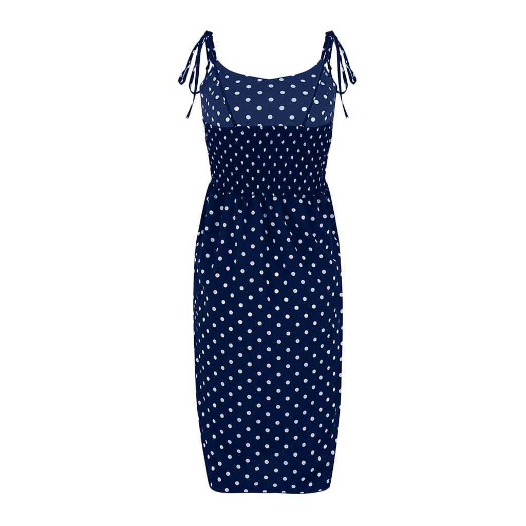Womens Fashion Causal Dot Sleeveless High Waist V-Neck Dress