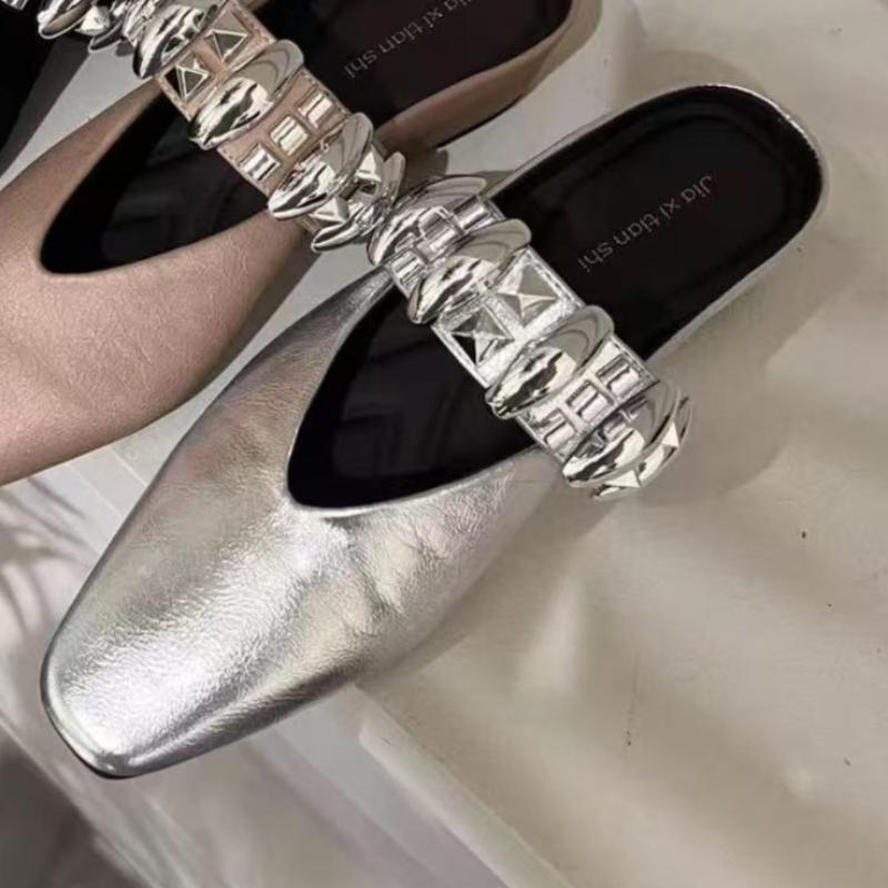 

Женские балетки с металлическими шипами Удобная танцевальная обувь Повседневные лоферы для ходьбы Плоские туфли Мэри Джейн Женские Zapatos De Mujer 35 шампанского