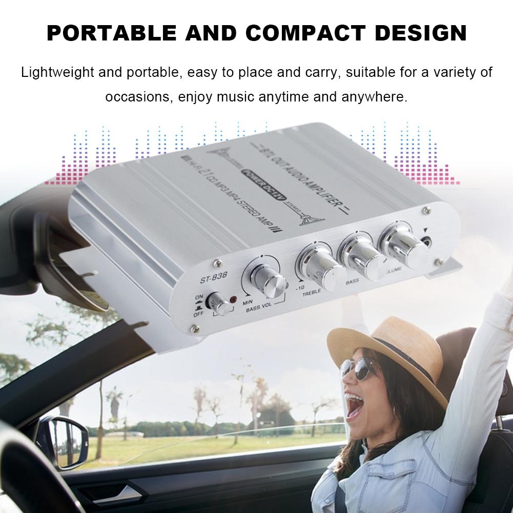 2.1 Channel HiFi Audio Amplifier with Subwoofer Output Stereo Bass Sound Amplifier 20Wx2+40W 12V for Home Car Meeting Theater