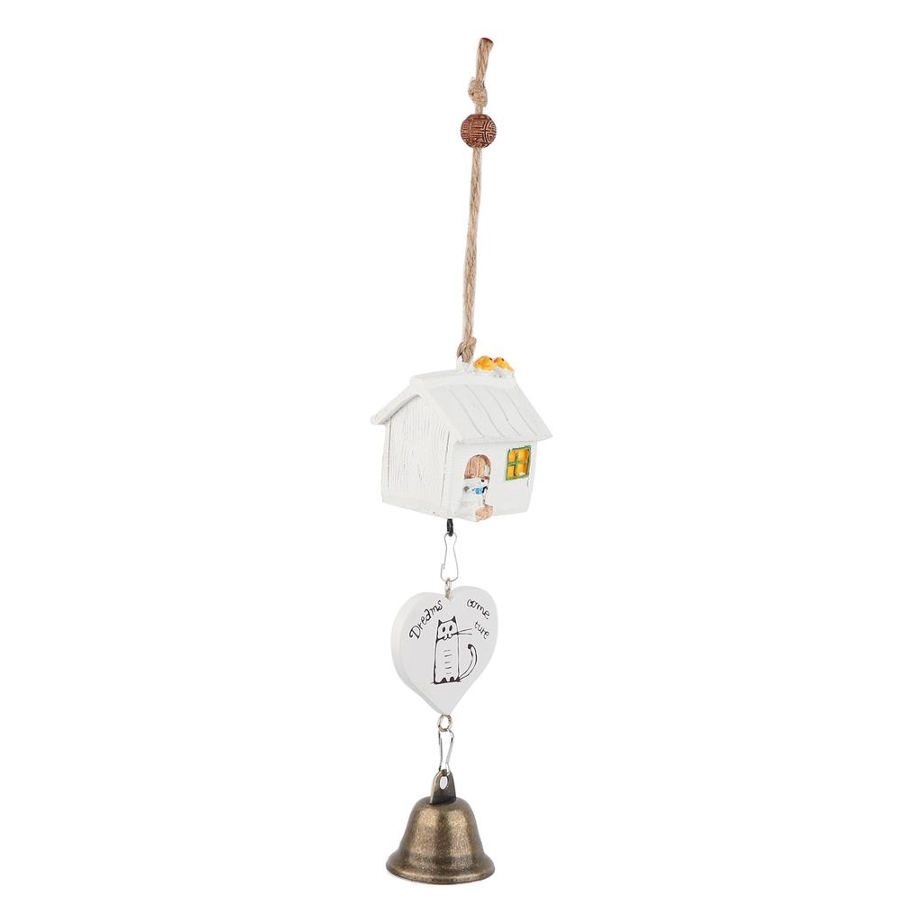 Cute Wind Chimes Bell Ornament with Resin House Decor for Garden Window Courtyard DecorationType B White