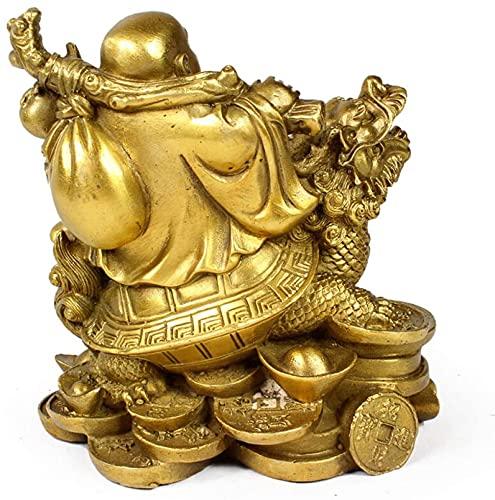 FUSUIYA Hotei "Riding a Dragon Turtle" Maitreya Buddha Figurine, Feng Shui Charm, Wealth and Wealth Amulet, Copper