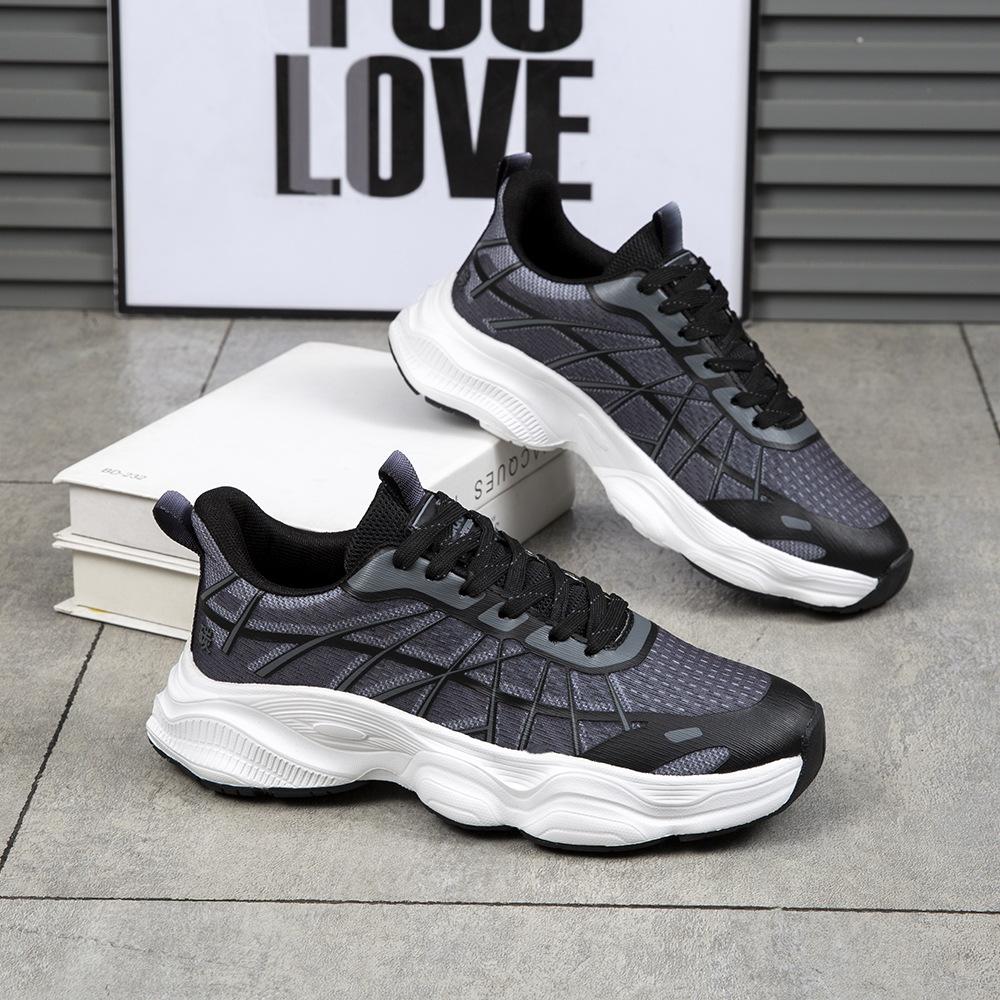 New autumn men's shoes double mesh breathable running sneakers men's running shoes lace-up adhesive casual dad shoes ing