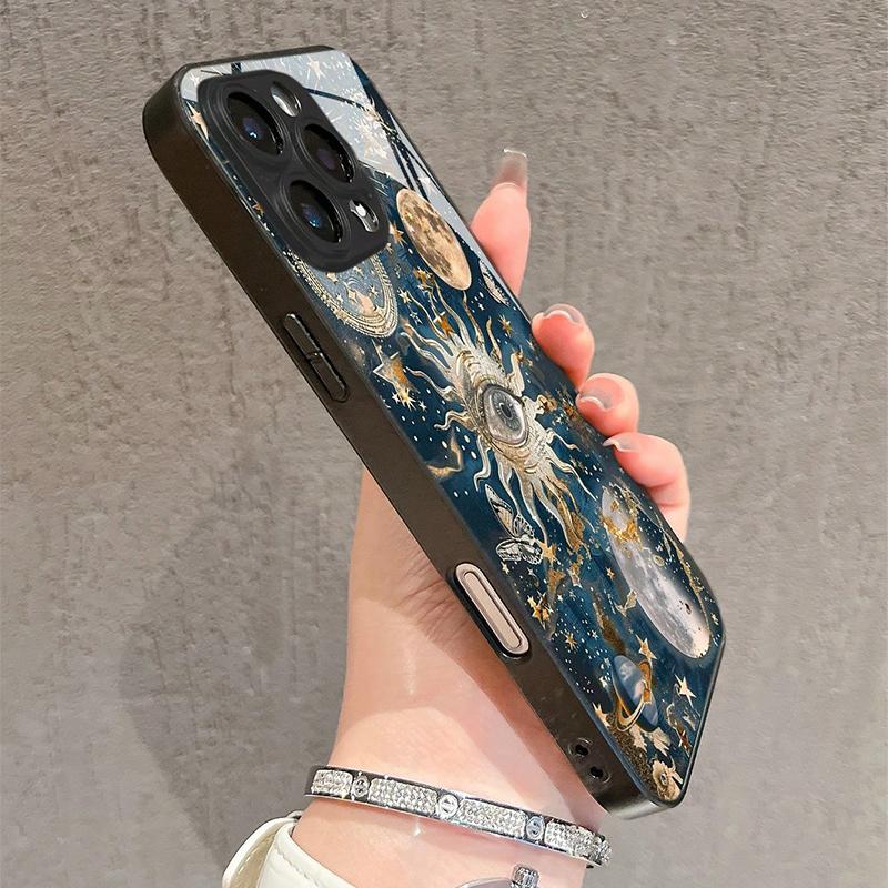 Sun Eyes Pattern Tempered Glass Phone Case For iPhone 17 16 Pro Max 15 14 13 12 11 16E 17 Air 7 8 Plus XR XS X Shockproof Cover
