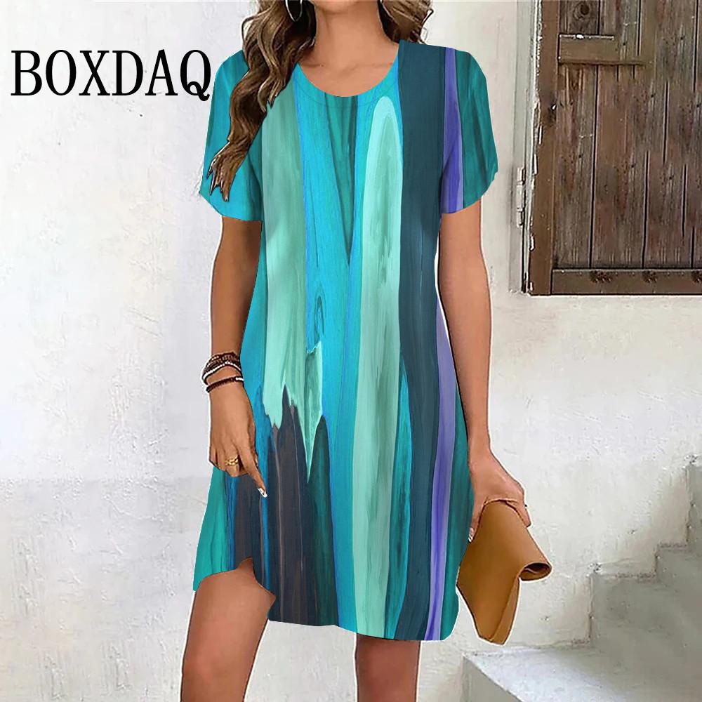 

Женское платье в полоску с рисунком, летняя мода, уличное свободное мини-платье с круглым вырезом, повседневные винтажные платья А-силуэта с коротким рукавом XL