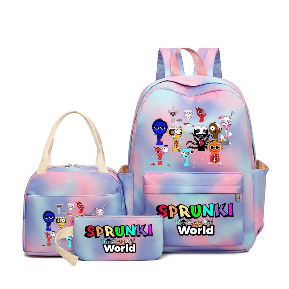 Rhythm Box Music Game Heat Transfer Backpack Sprunki Primary and Secondary School Students Children's Cute Schoolbag Three-piece Set