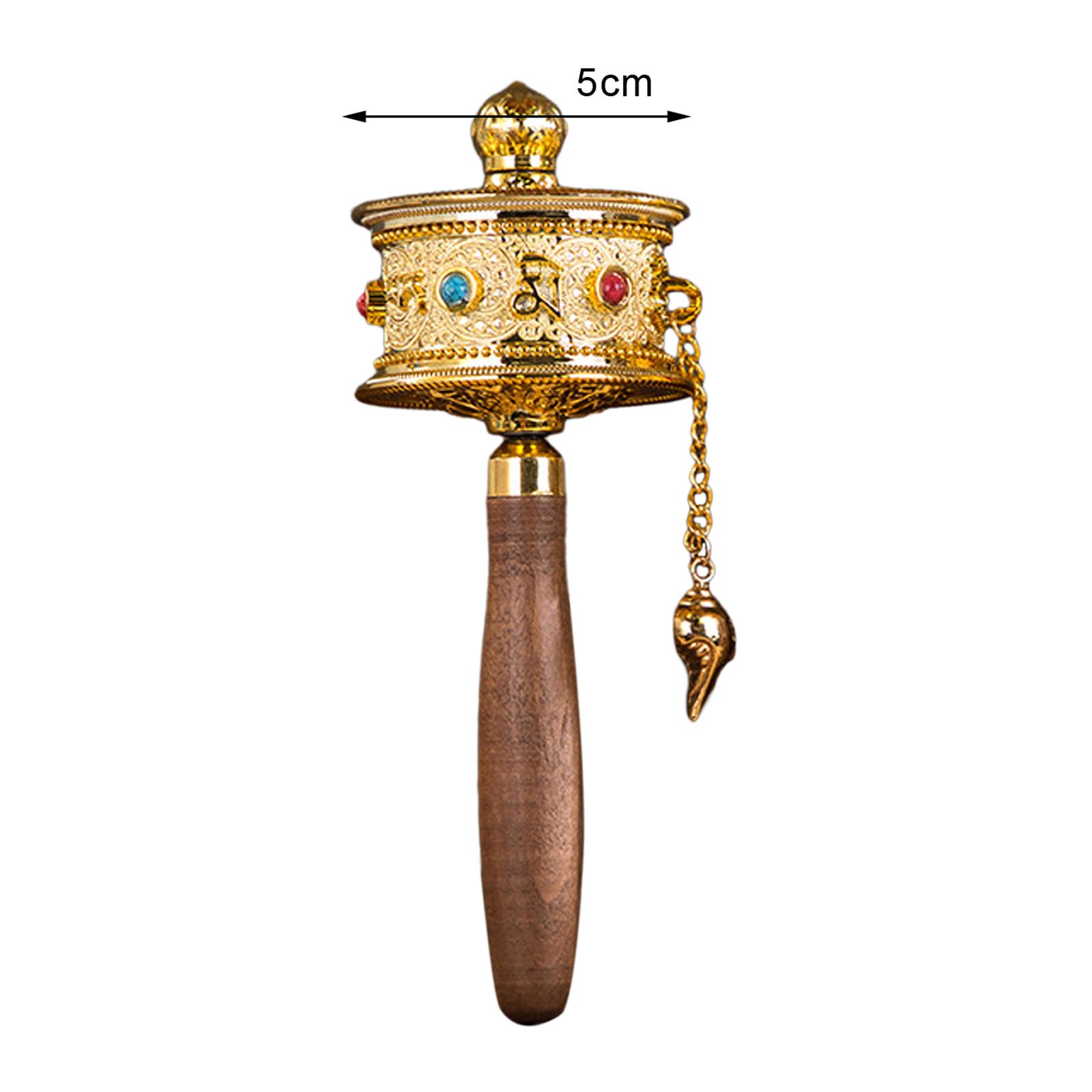 Wooden Handle Tibetan Prayer Wheel Handheld Buddhist Premium Buddha Scriptures Turn Praying Instrument for Meditation Room
