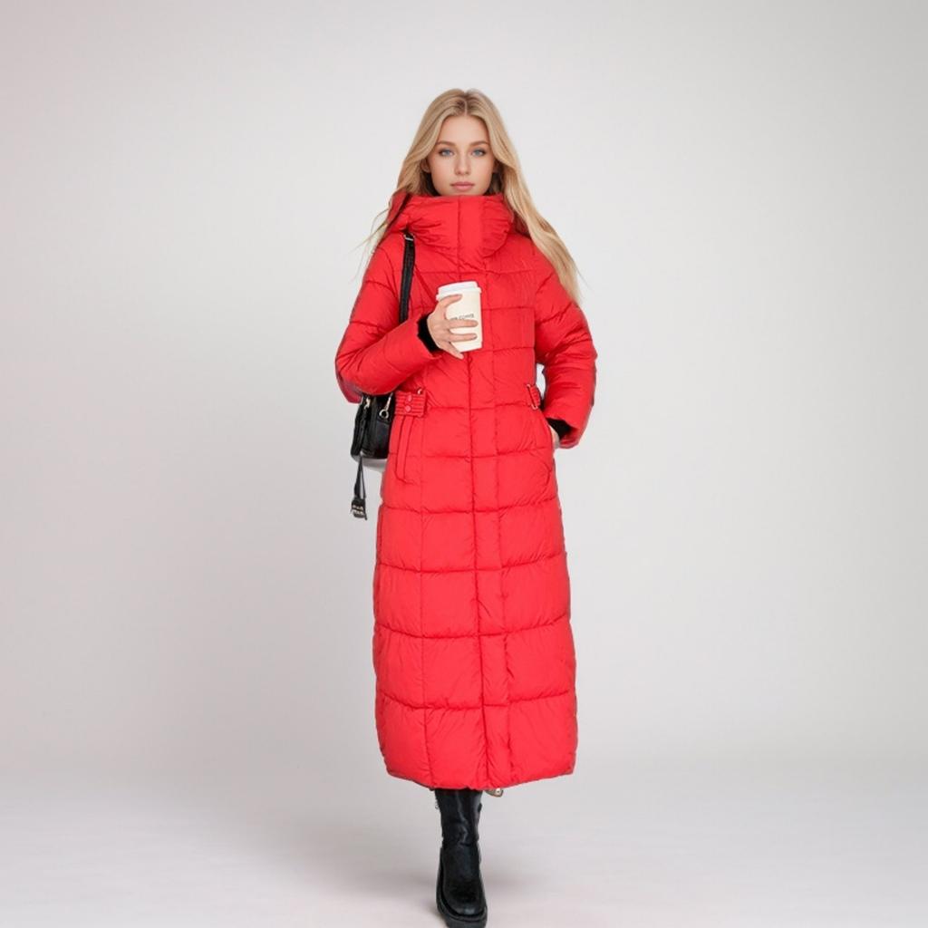 Women's Solid Fashion Casual Hooded Thickened And Extended Knee-Length Extra-Long Zipper Winter Warm Cotton Coat Down Jacket