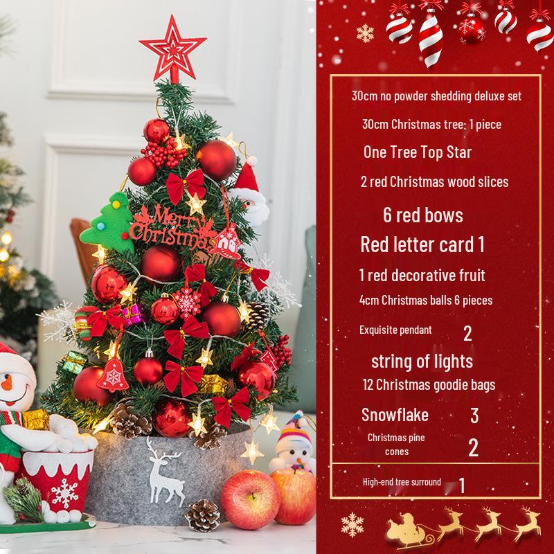 Desktop Non-Shedding Gold & Red Mini Christmas Tree Ornament Set