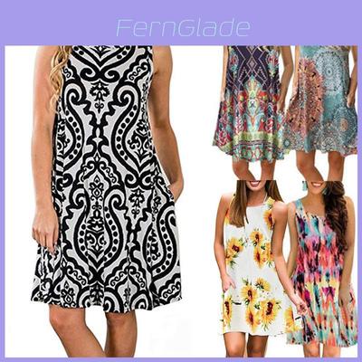 Women's Summer Boho Floral Tank Dress With Comfortable Loose Fit For Casual Beach Outings