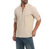 Spring Autumn Men's Pirate Shirt Vintage Medieval Viking Lace Up Henley Neck Cosplay Long Sleeve Tops Cotton Linen Gothic Shirts
