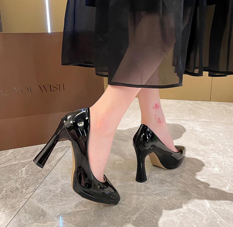 Fashion Super High Heel Pointed Shallow Patent Leather High Heels Fashion Elegant Pumps Women Thin Heel Platform Work Shoes