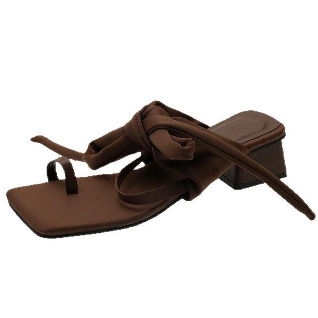 2025 Sleeve toe strap sandals fairy style spring versatile cross strap square head medium thick heel Roman high heel