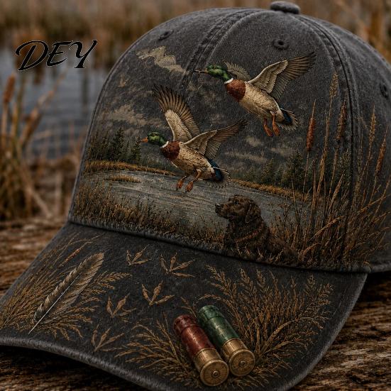 Cappello da Sole Casual da Campeggio, Berretto da Baseball Vintage da Caccia, Cappello con Fantasia Cane Anatra, Traspirante, Assorbe l'Umidità, Versatile, Copricapo da Esterno, Regolabile