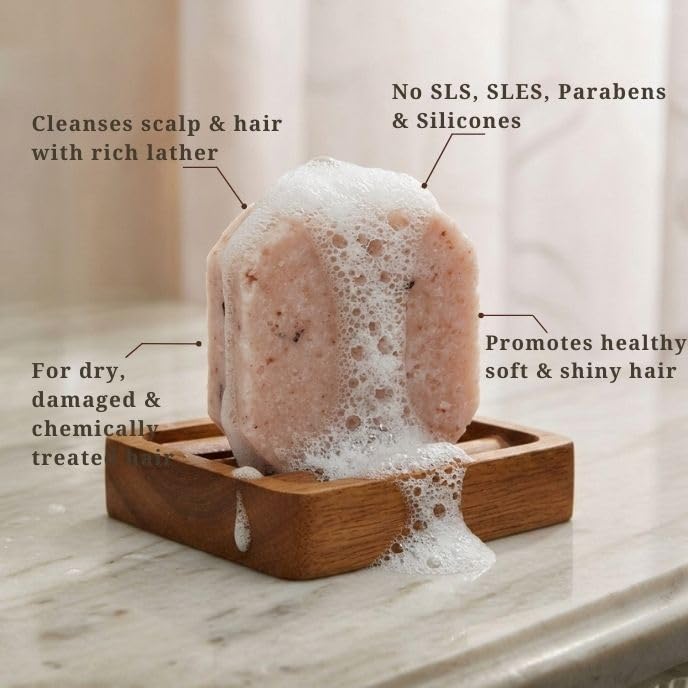 Rustic Art Rose Sandal Shampoo Bar | Hair Softening & Frizz Control | Natural, Sulphate & Paraben Free |Coconut Sugar & Vit E | 75g