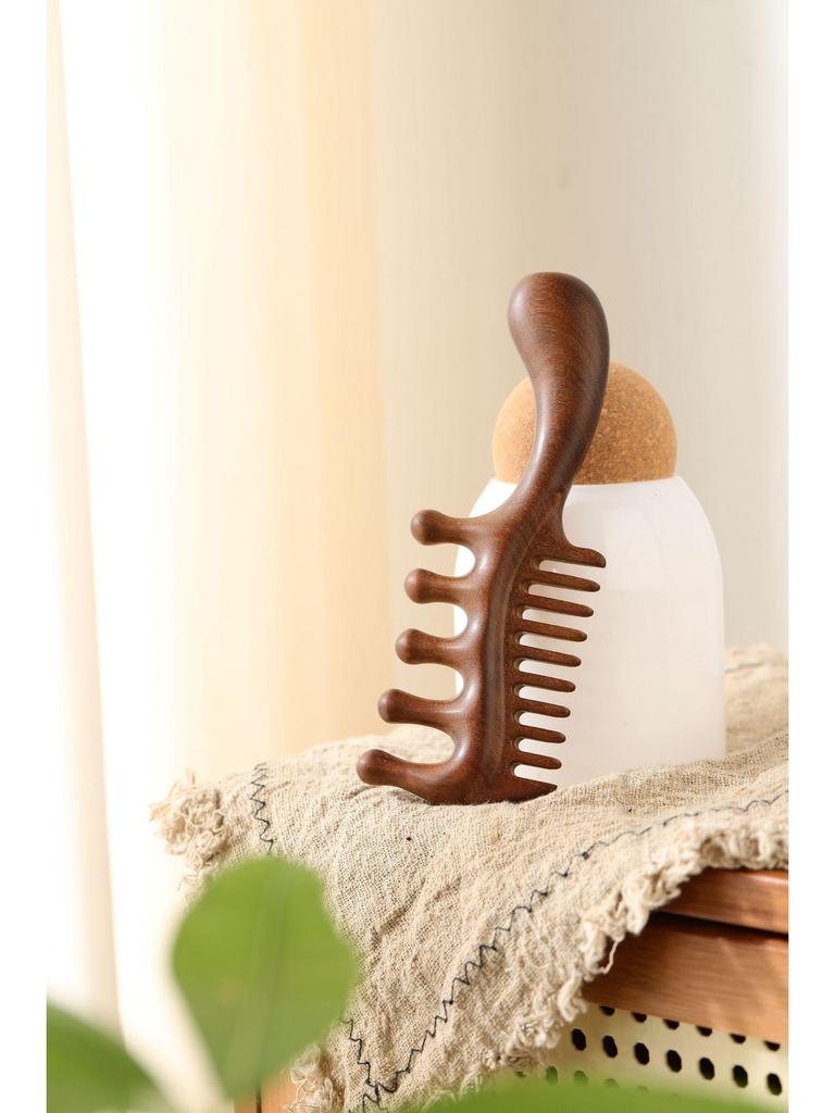 Gold Sandalwood Five-Tooth Meridian Comb for Scalp and Body Massage