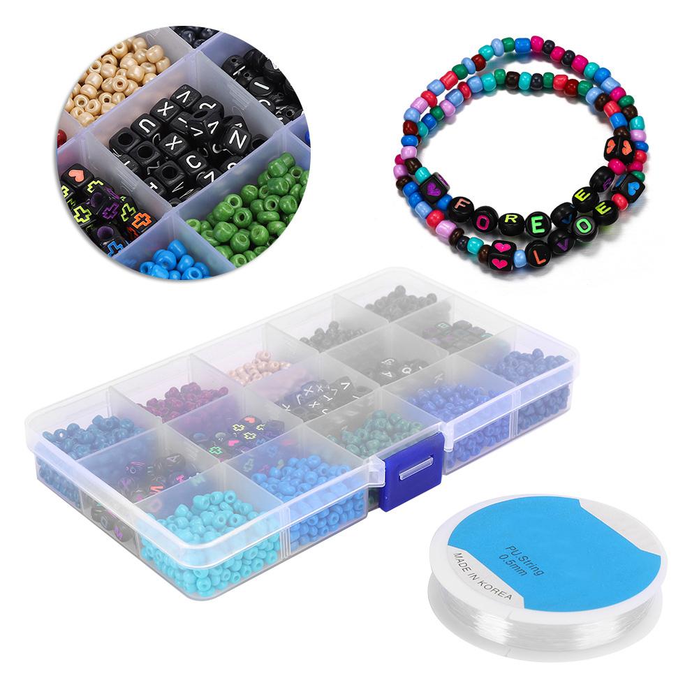 DIY Craft Round Quadrate Beads Kit Bracelet Necklaces Crafting Jewelry Making Supplies