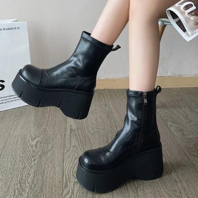 Damer Plattform Ankelstövlar Höga Klackar Skor Vinter Designer Ny 2025 Trend Casual Goth Chelsea Stövlar Mode Chaussures Femme