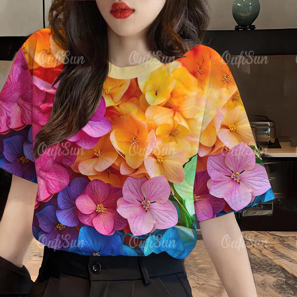Women s clothing floral pattern T-shirt top printed T-shirt short sleeved casual T-shirt street XXS