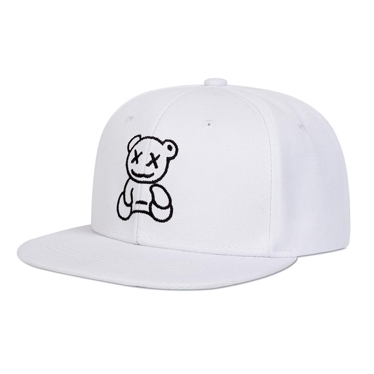 

Детская модная бейсболка с вышивкой в виде медведя для улицы, кепка Snapback для мальчиков и девочек, кепки с плоским верхом, шляпы от солнца белый