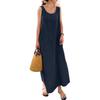 Summer New Solid Color Cotton and Linen Long Sleeveless Vest Dress Casual Loose Flesh Covering Vest Long Skirt for Women