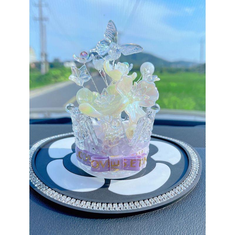 Treasure Butterfly Ornament with Fragrance, Pearl, and Rhinestone Car Aroma Diffuser Stone Perfume Ornament for Car Dashboard Decoration