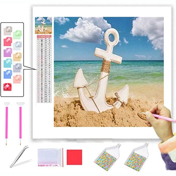 

Наборы алмазной живописи для взрослых Full Drill Diamond Art 5D Paint с бриллиантами Набор для рисования своими руками Пляжный якорь Краска по номерам с драгоценными камнями