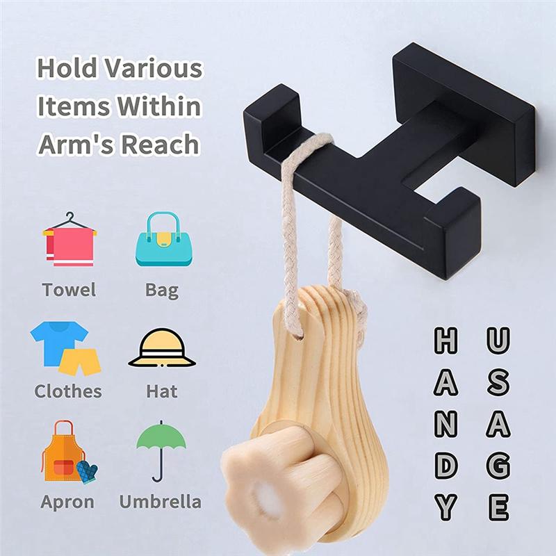 Double Towel Hook , Stainless Steel Shower Bath Towel Holder, Bathroom Robe Hook, Modern Wall Hook NONE
