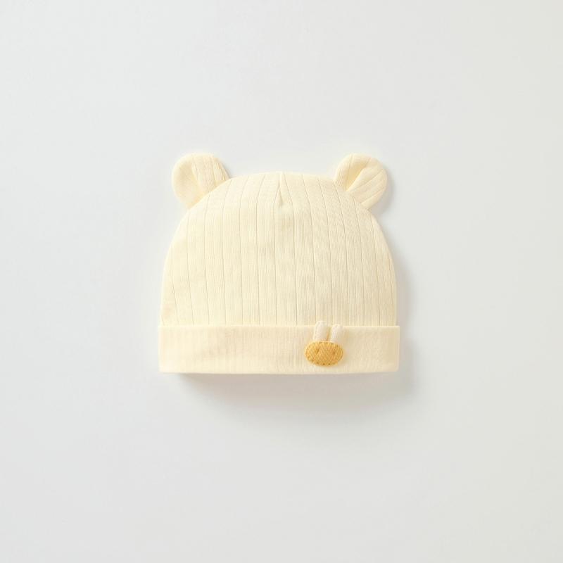 Lovely Newborn Hospital Hat Preemie Boys Girls Beanie Solid with Bear Pattern Infant Baby Hats for Spring Autumn Gift