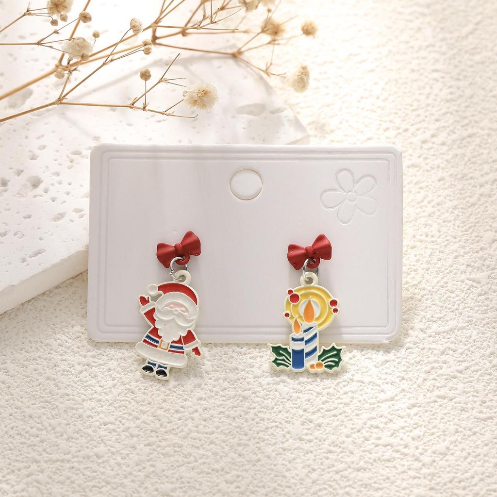 European & American Cartoon Rhinestone Christmas Earrings – High-End Asymmetrical Festive Jewelry for Women