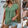 JPNTKY Women's Fashion Casual Solid Color Print Short Sleeve V Neck Blouses & Shirts International Design