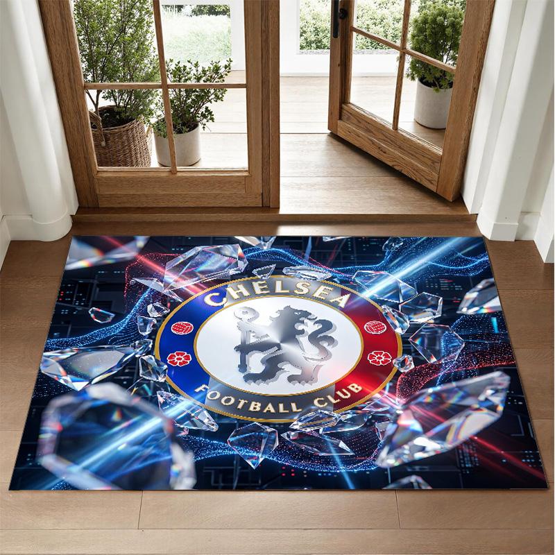 Chelsea FC Design Crystal Velvet Rug Soft Decorative Mat for Bedroom Entrance