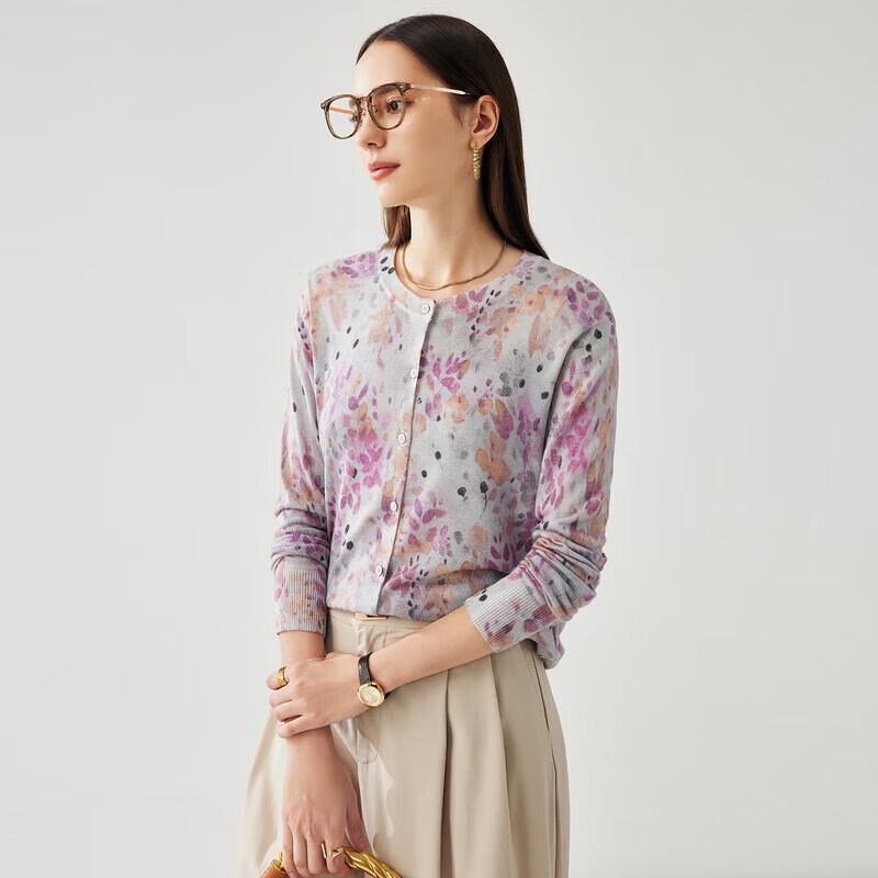 Zhaojun Women's Printed Lightweight Wool Blend Cardigan