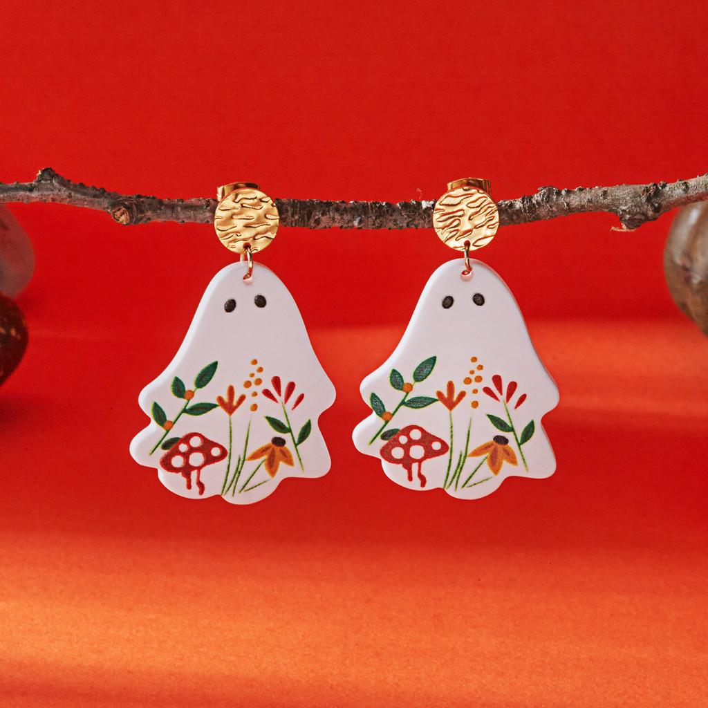 Acrylic Geometric Ghost Dangle Earrings With Electroplated Finish For Stylish Women