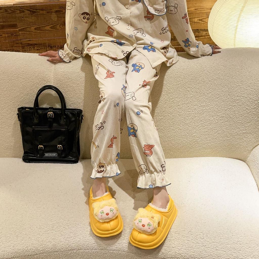 Fashion Versatile Women's Cotton Shoes 2025 Winter New Indoor Home Bag Heel Warm Velvet Non-slip and Cold Cotton Mop