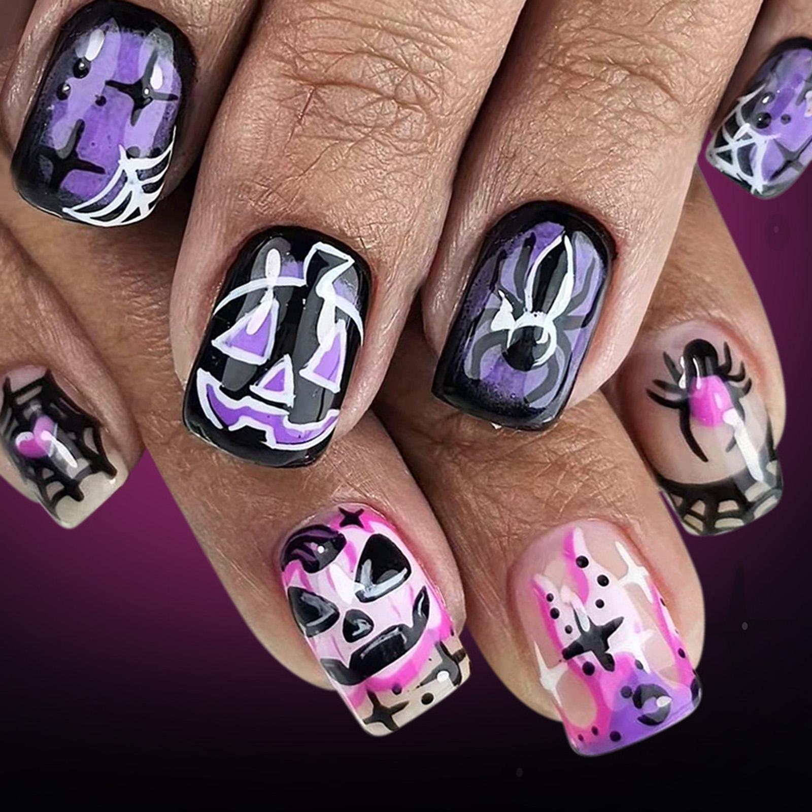 

Хэллоуин Накладные ногти Квадратные Искусственные ногти Акриловые ногти Паутина Накладные ногти Наклейки для ногтей Полное покрытие Накладные ногти