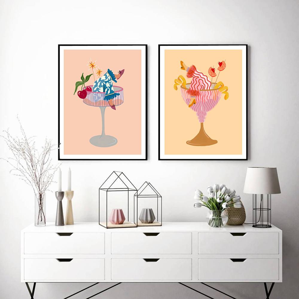 Farbenfroher botanischer Cocktail-Kunstdruck, Margarita-Cocktail-Mädchen, Poster, Zitronenbeine, Getränke, Leinwandgemälde, Küche, Club, Wanddekoration