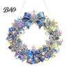 Festive Door Hanging Ornament DIY Acrylic Christmas Faux Pearl Art Kit, Lighted Wreath 3D Beaded Craft Mantelpiece Kit with LED String Light, Beginner