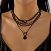 4 szt./zestaw Gotycki Punk Czarny Serce Gwiazda Frędzle Wisiorek Choker Naszyjnik dla Kobiet Vintage Metalowy Gruby Łańcuch Akcesoria Biżuteria Y2K