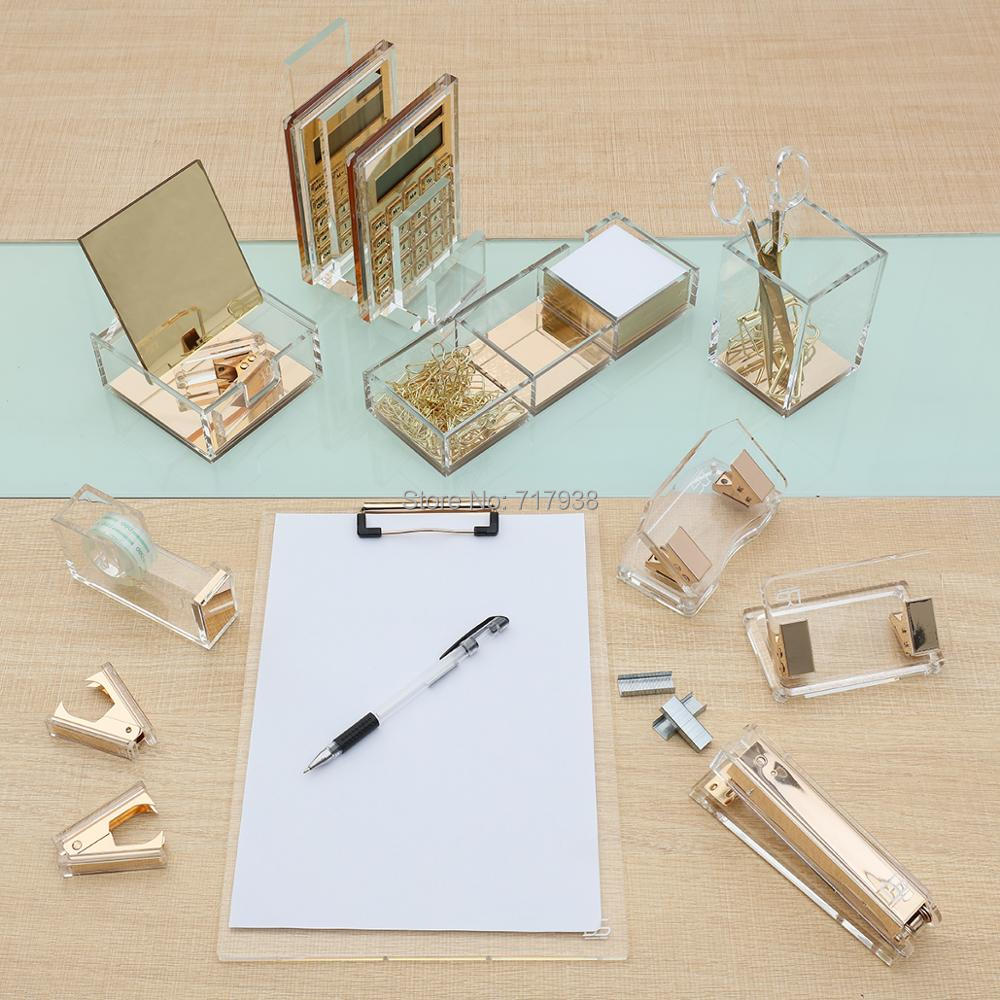 Akryl Pennhållare set - Genomskinlig Skrivbordsorganisatör för Studerandes Studiebord och Kontorsmaterialförvaring