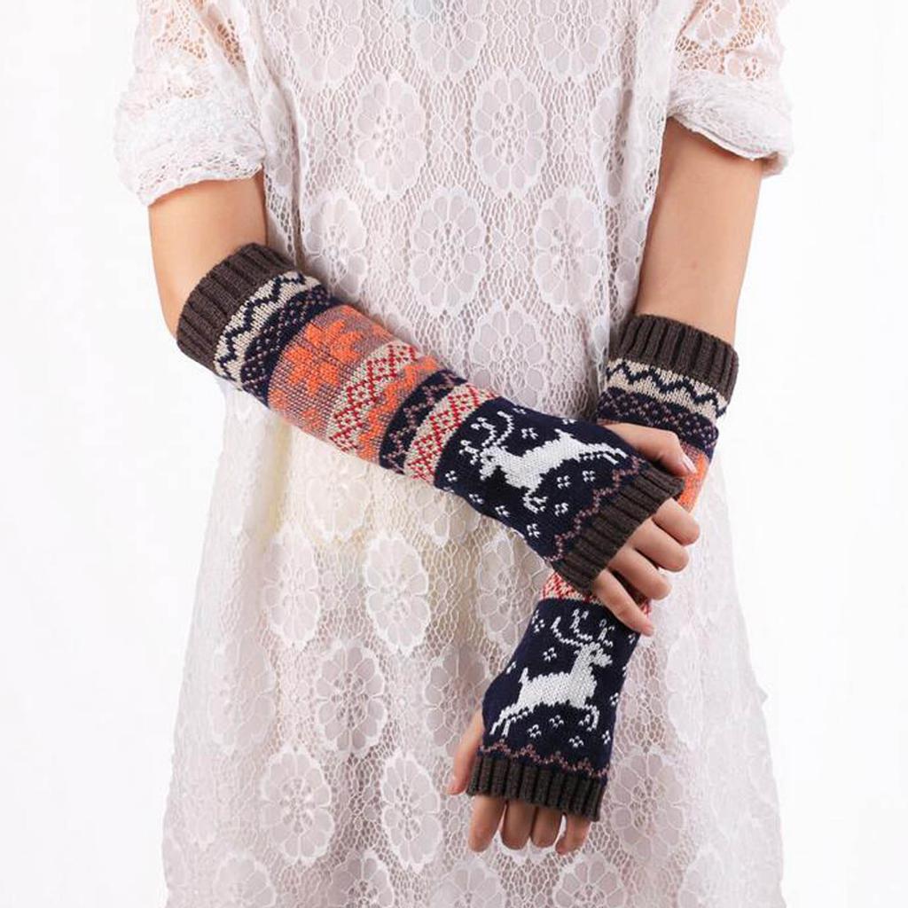 Women Girl Knitted Arm Fingerless Keep Warm Winter Gloves Soft Warm Mitten