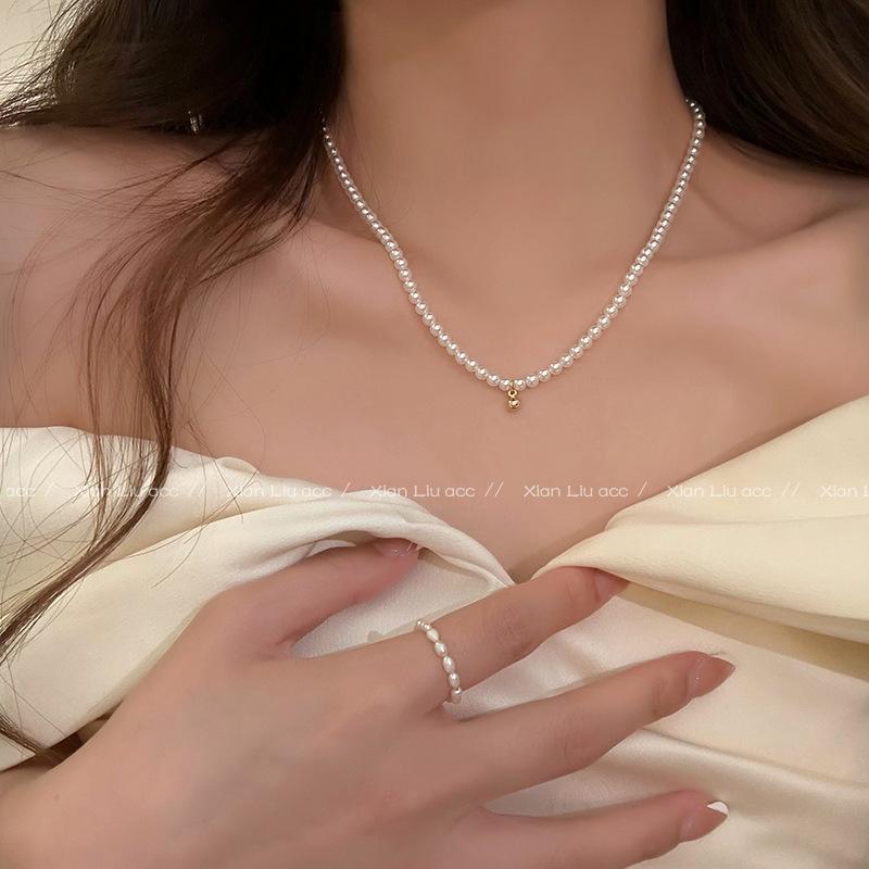 Minimalist Japanese & Korean Pearl Necklace with Gold Pendant - French Retro Style for Women